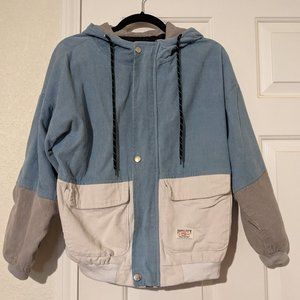 Pastel Tricolor Corduroy Hooded Jacket